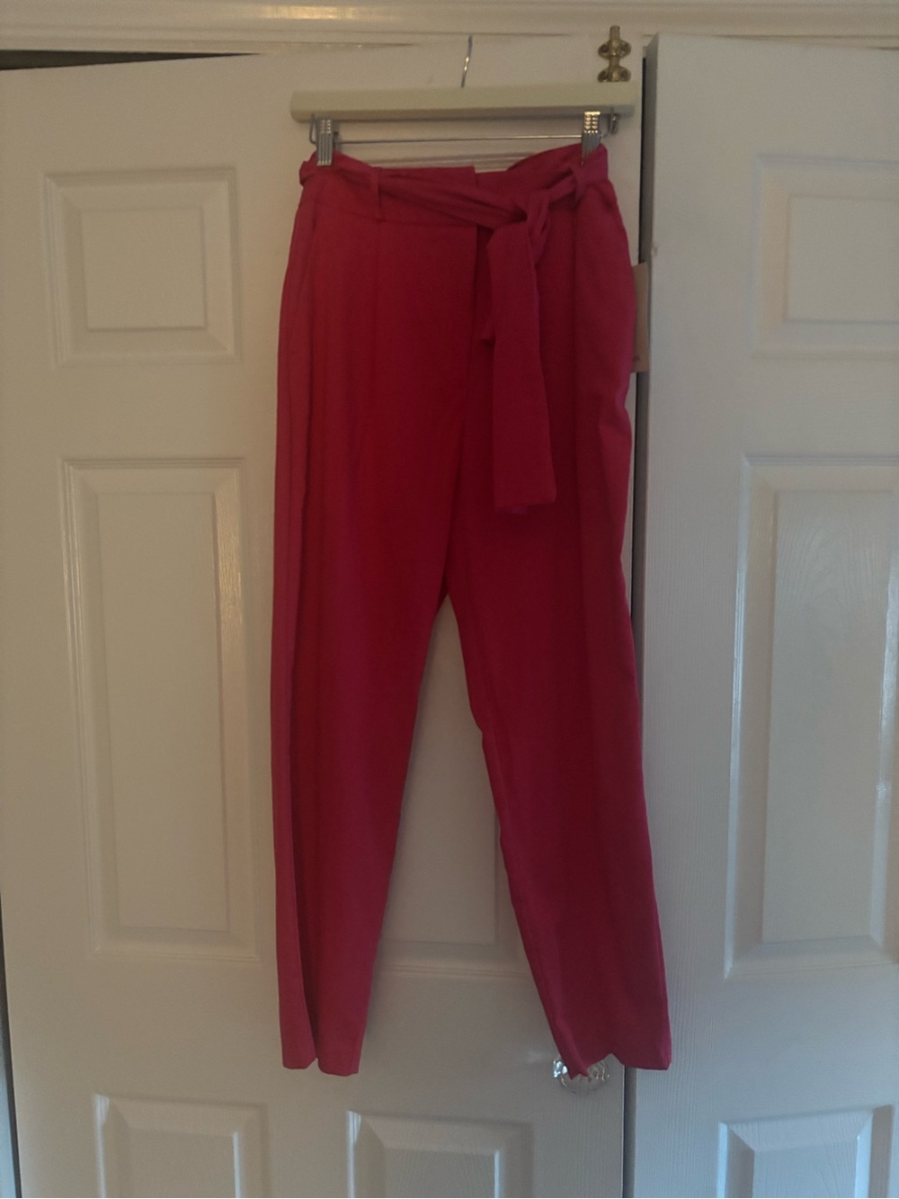 Zara Fuchsia High-Waist Tie Belt Tapered Trousers